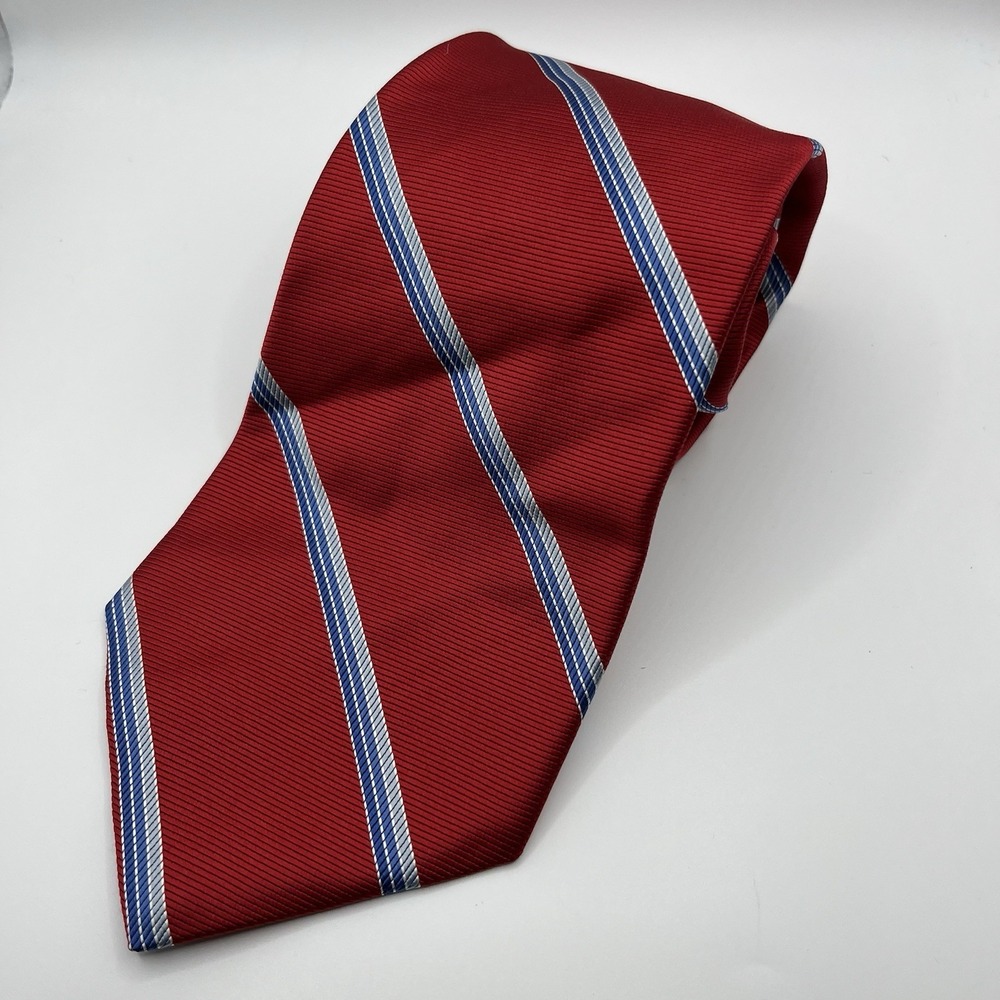 VINTAGE Brooks Brothers Neck Tie Mens Red Blue Repp Striped Silk